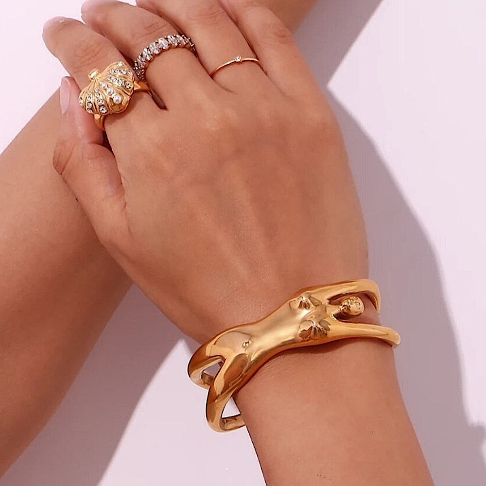 Stainless Steel Gold Body Figure Bangle Bracelet Statement Tarnish Free - Picture 8 of 14